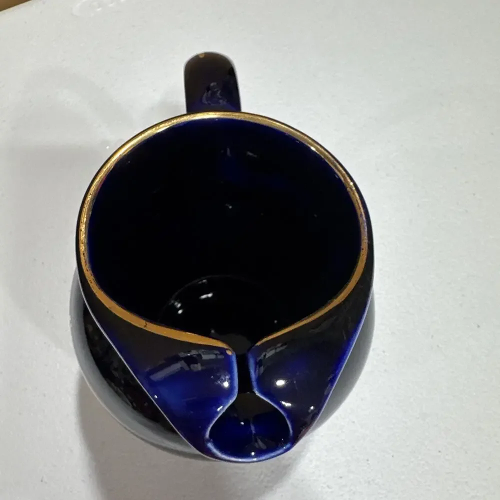 Vtg Grant's Scotch Whisky Water Juice Blue Pitcher Gold Accents Wade Regicor